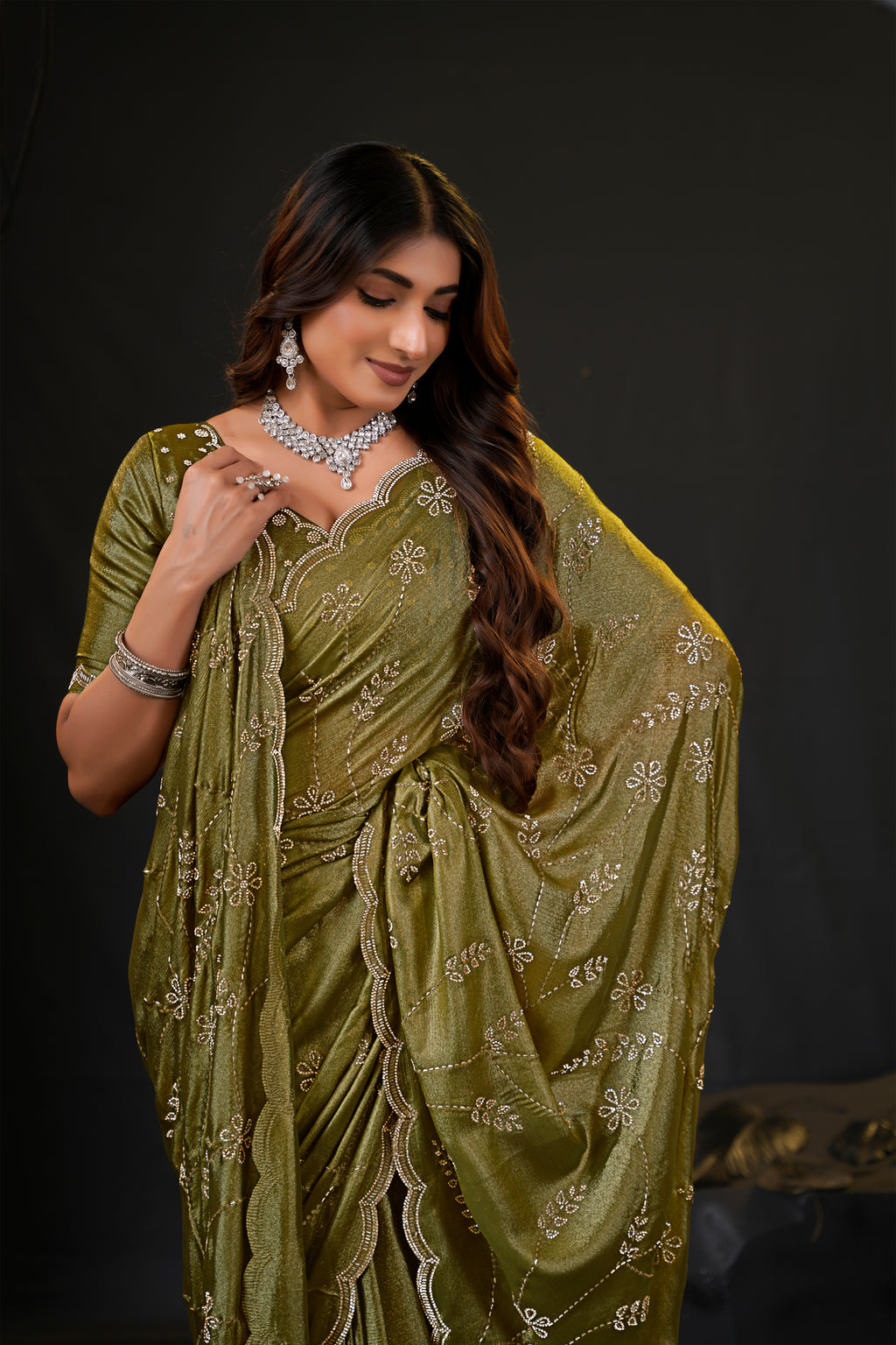 Falguni Sirosky Work Chiffon Saree | Crystal Embroidery