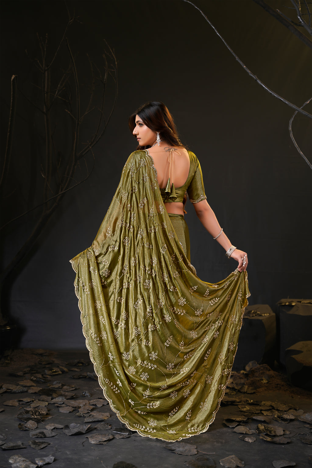 Falguni Sirosky Work Chiffon Saree | Crystal Embroidery