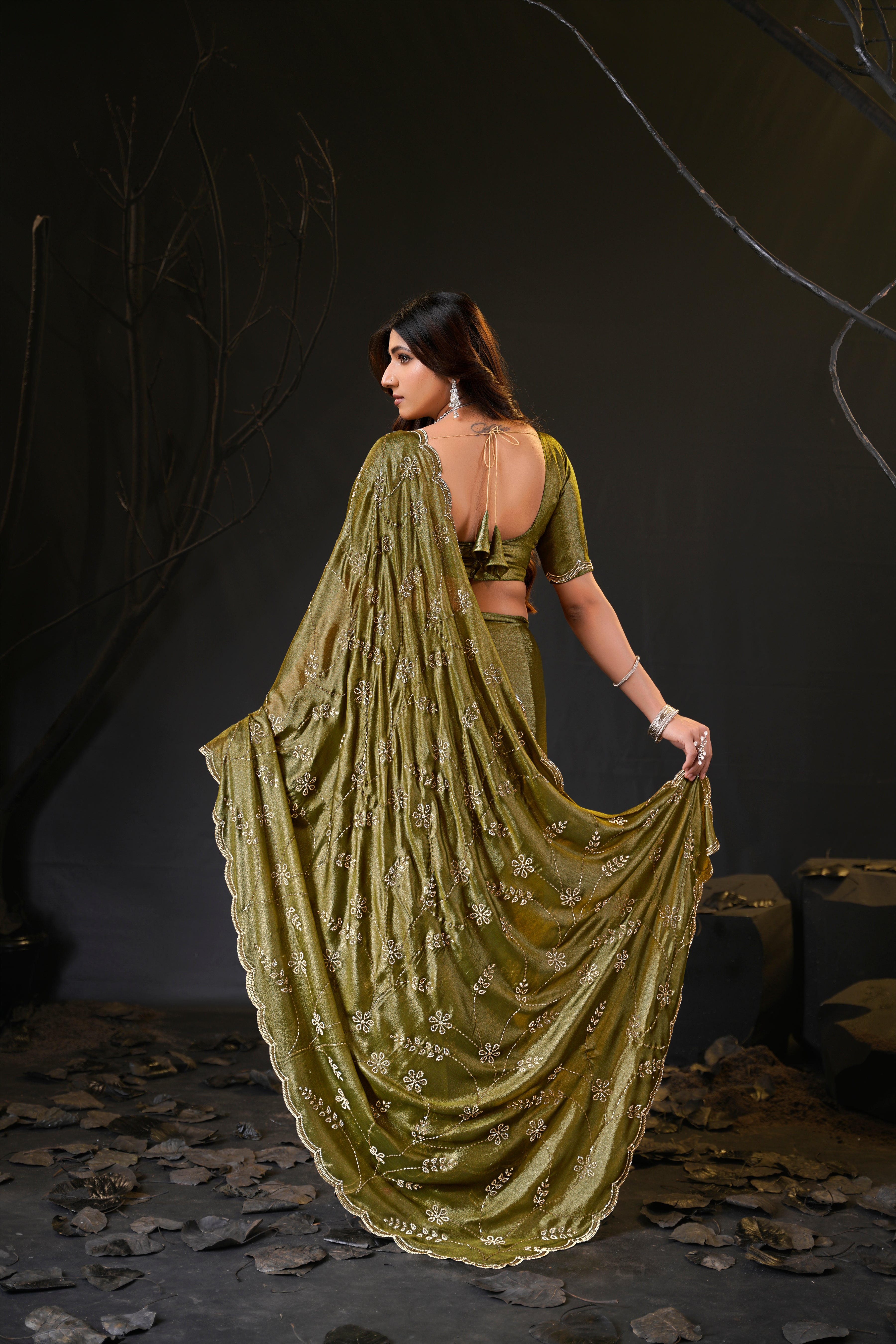 Falguni Sirosky Work Chiffon Saree | Crystal Embroidery