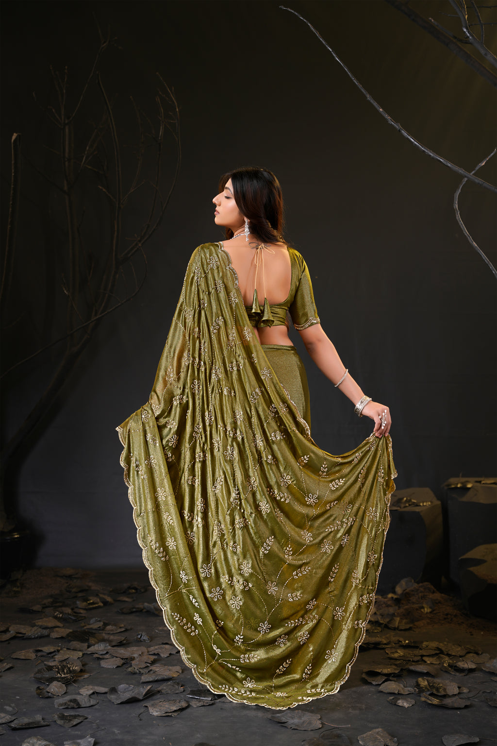Falguni Sirosky Work Chiffon Saree | Crystal Embroidery