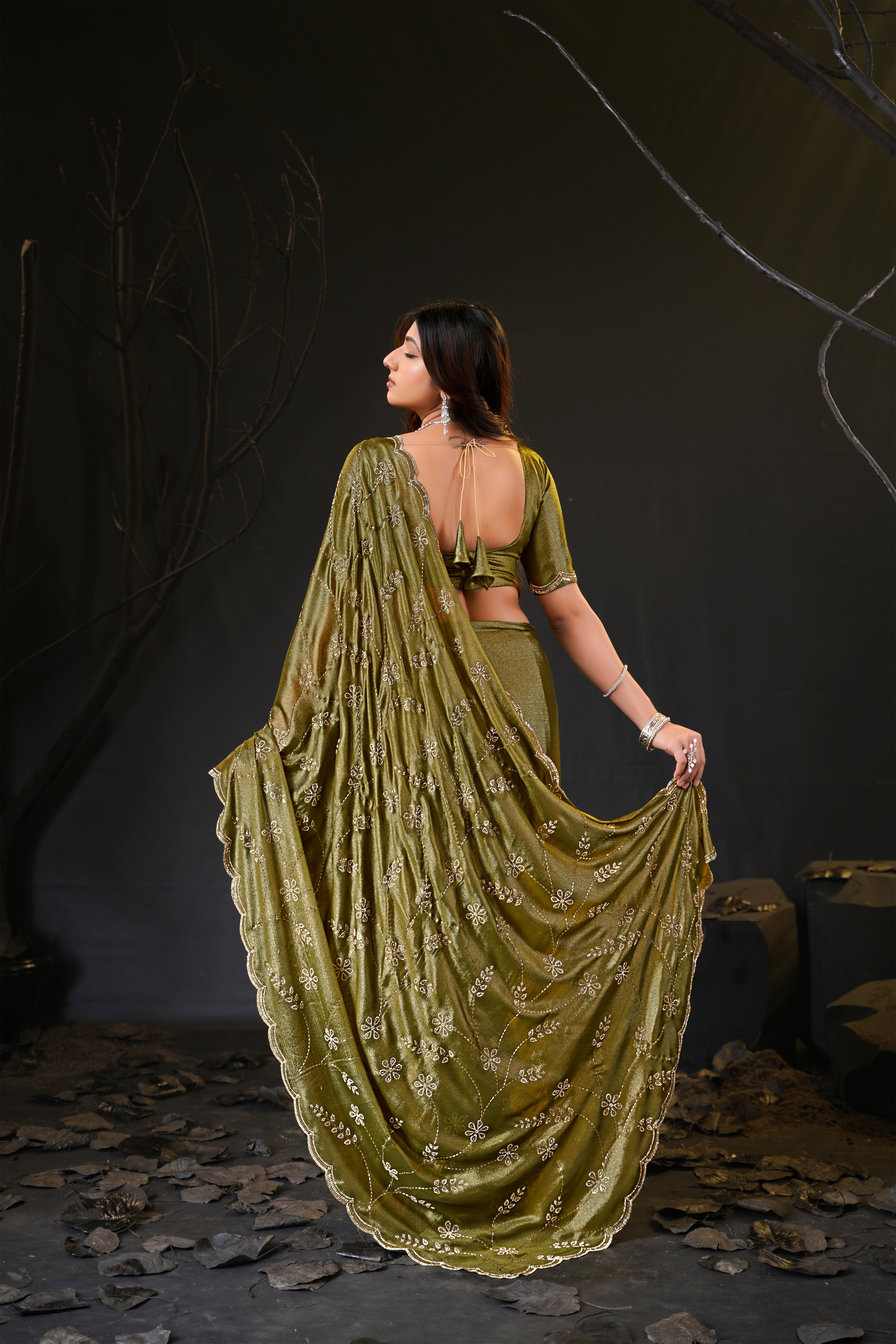 Falguni Sirosky Work Chiffon Saree | Crystal Embroidery