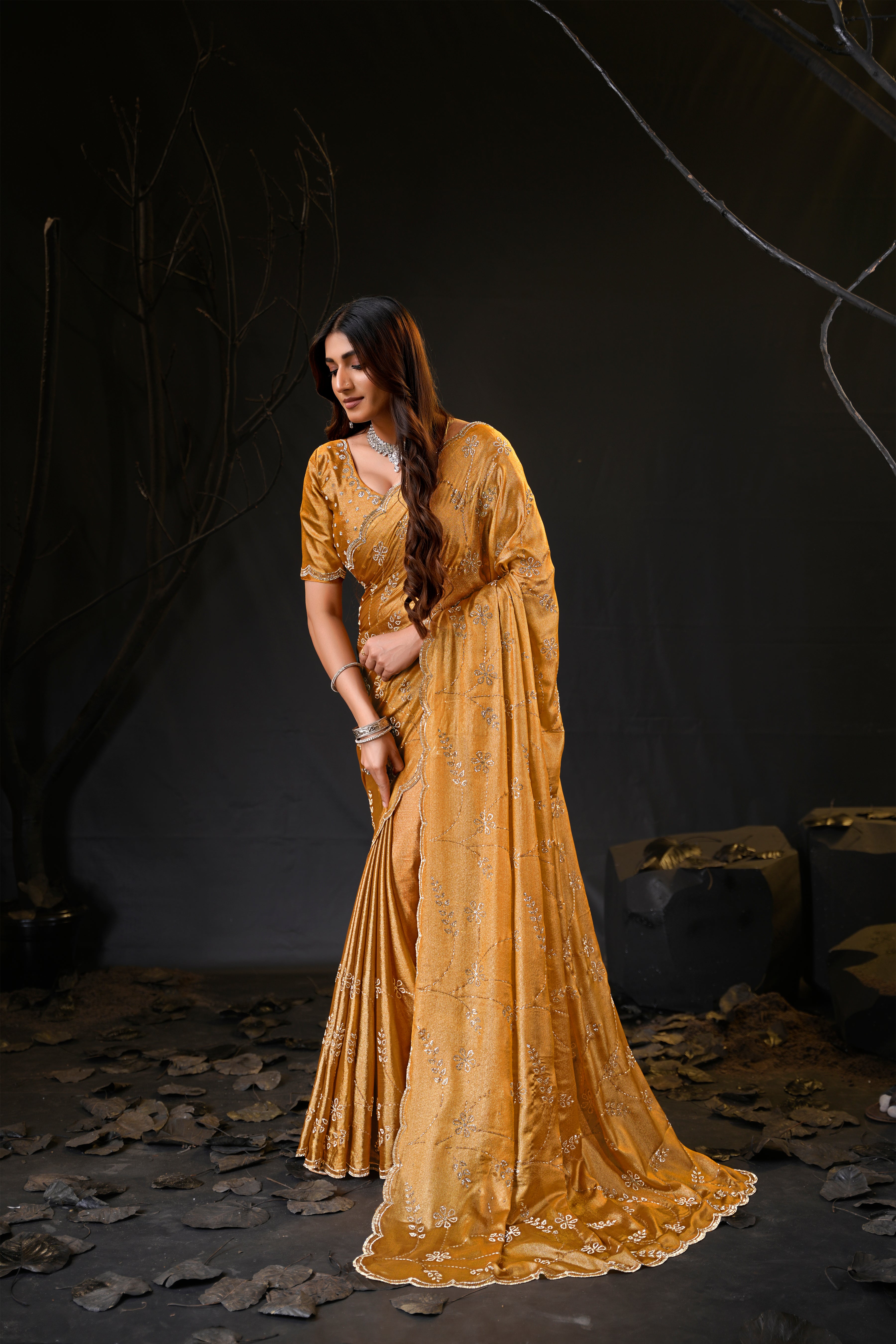 Falguni Sirosky Work Chiffon Saree | Crystal Embroidery
