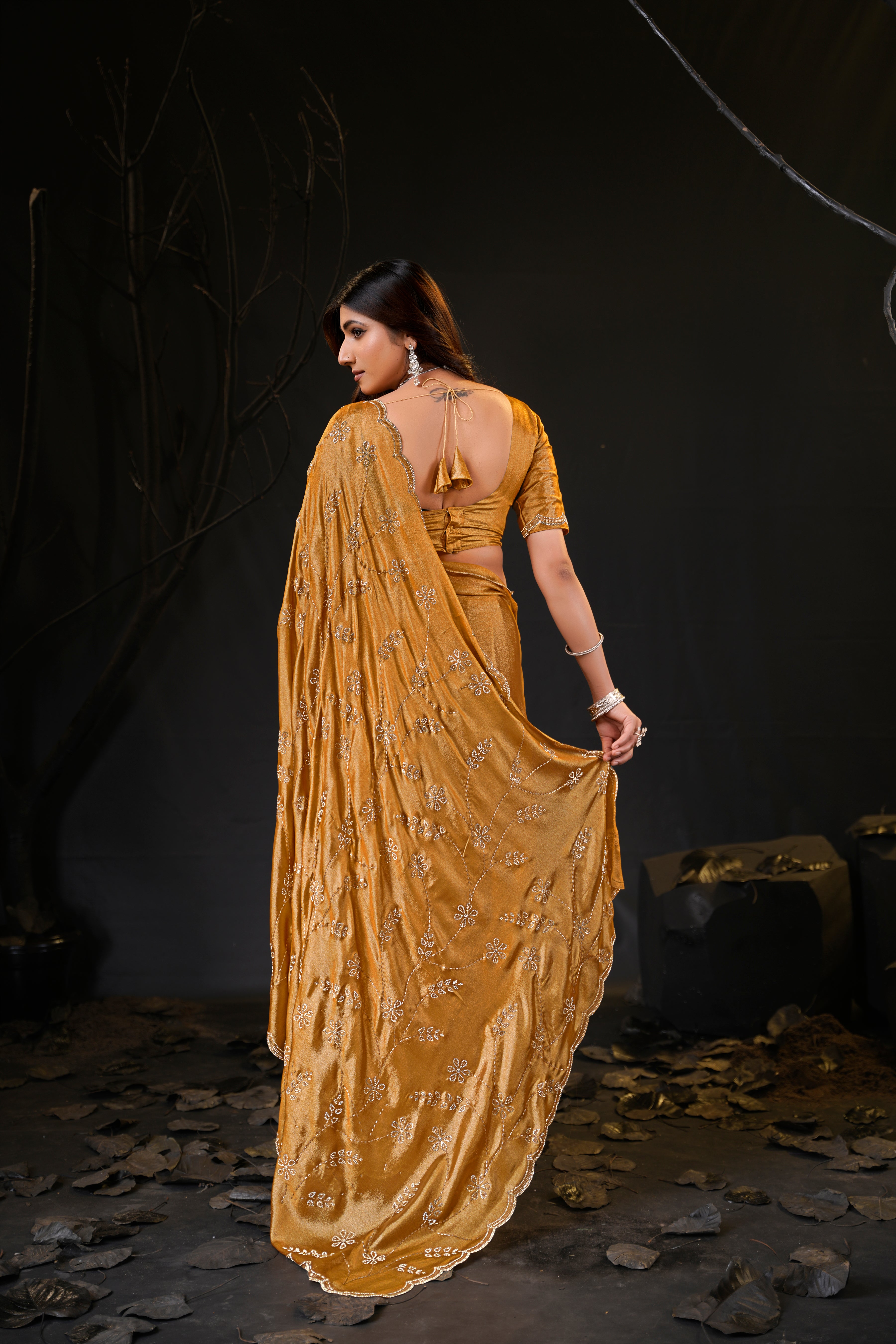 Falguni Sirosky Work Chiffon Saree | Crystal Embroidery