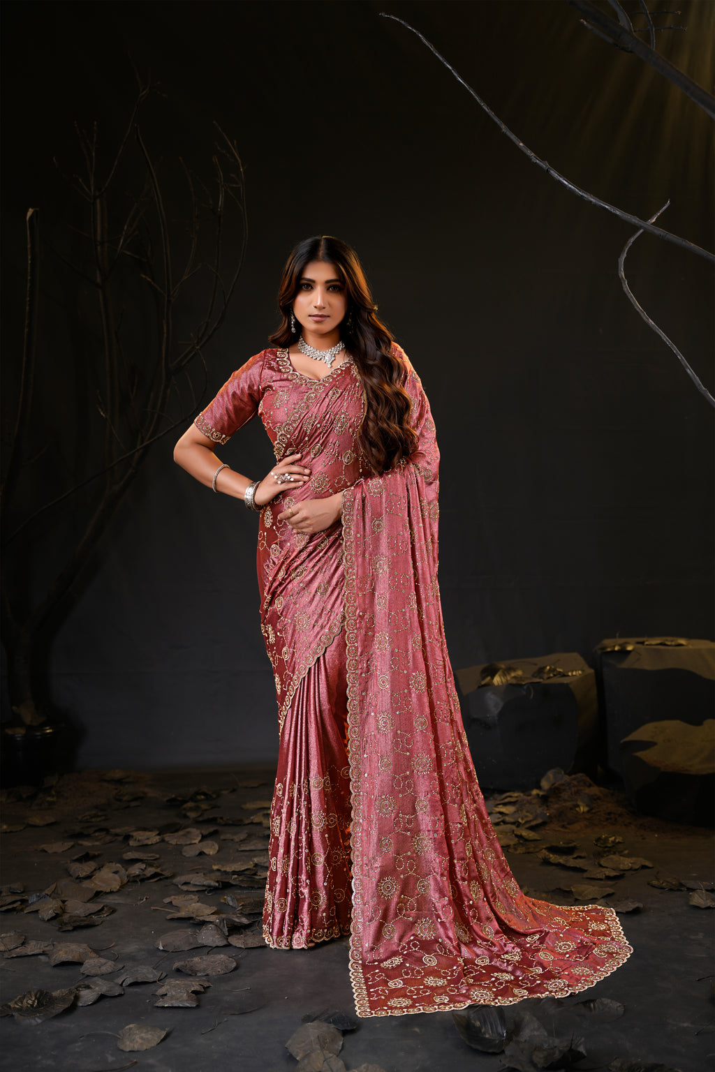 Falguni 2 Designer Saree | Premium Chiffon with Medallion Embroidery & Sirosky Work
