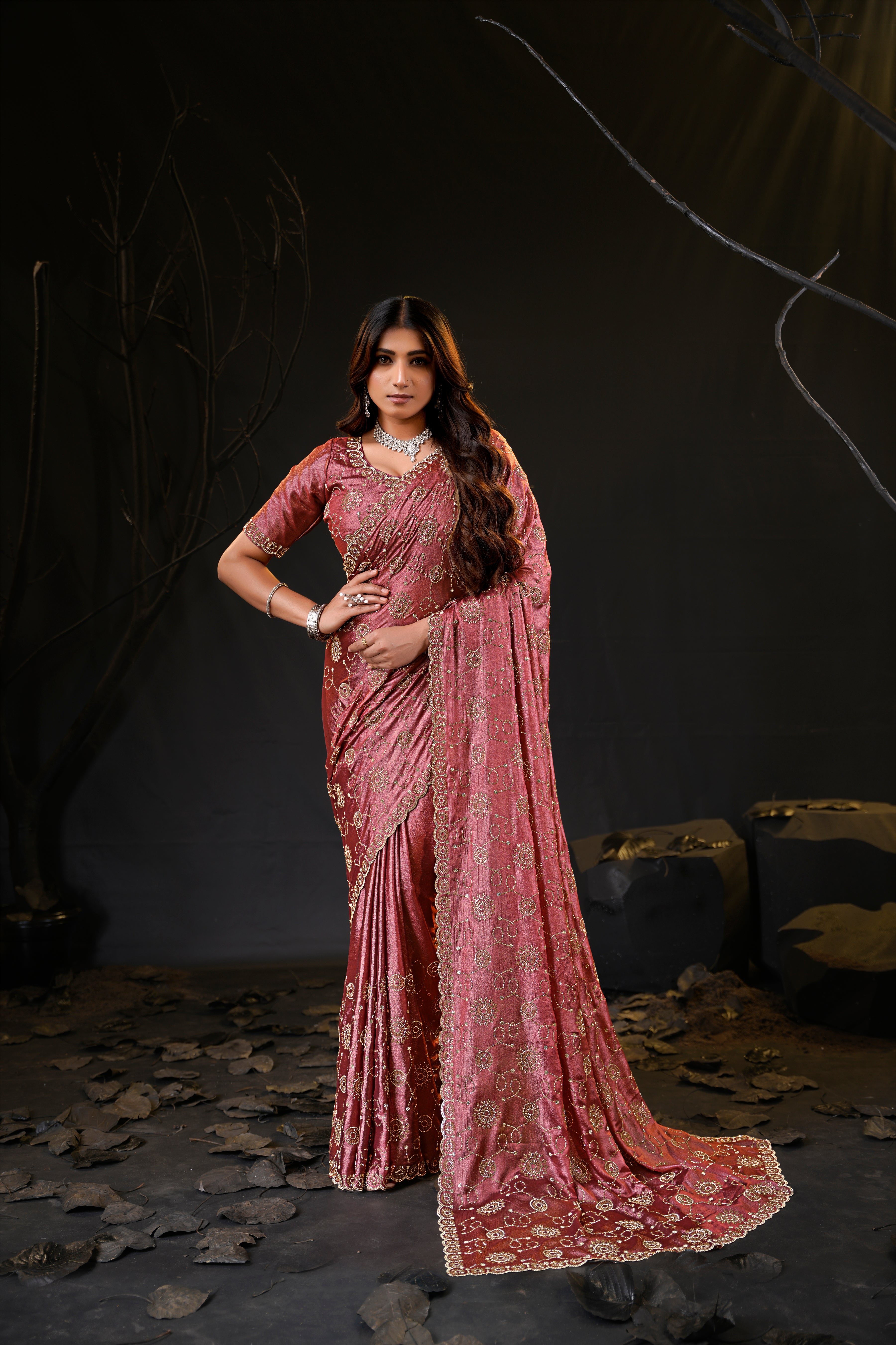 Falguni 2 Designer Saree | Premium Chiffon with Medallion Embroidery & Sirosky Work