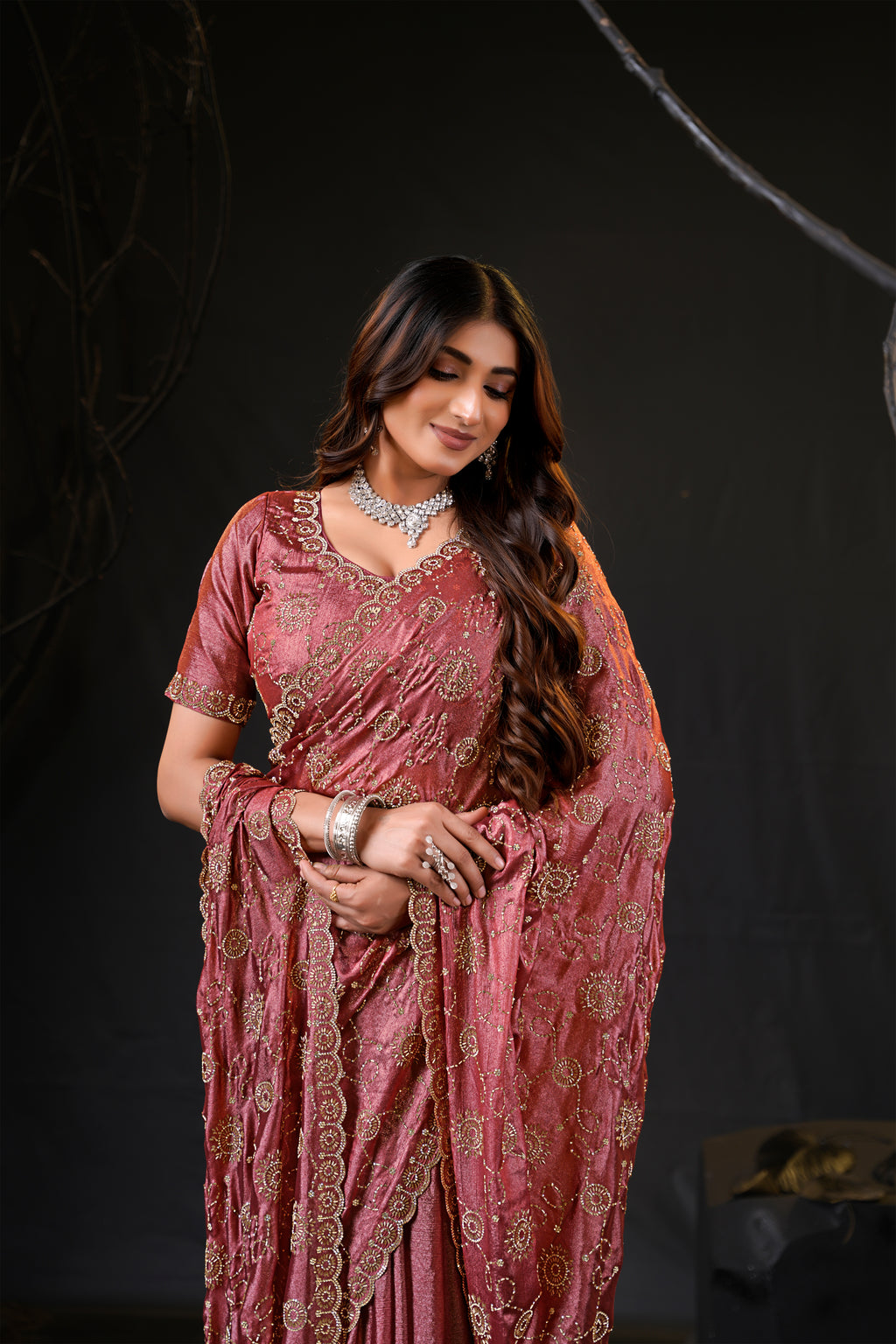 Falguni 2 Designer Saree | Premium Chiffon with Medallion Embroidery & Sirosky Work