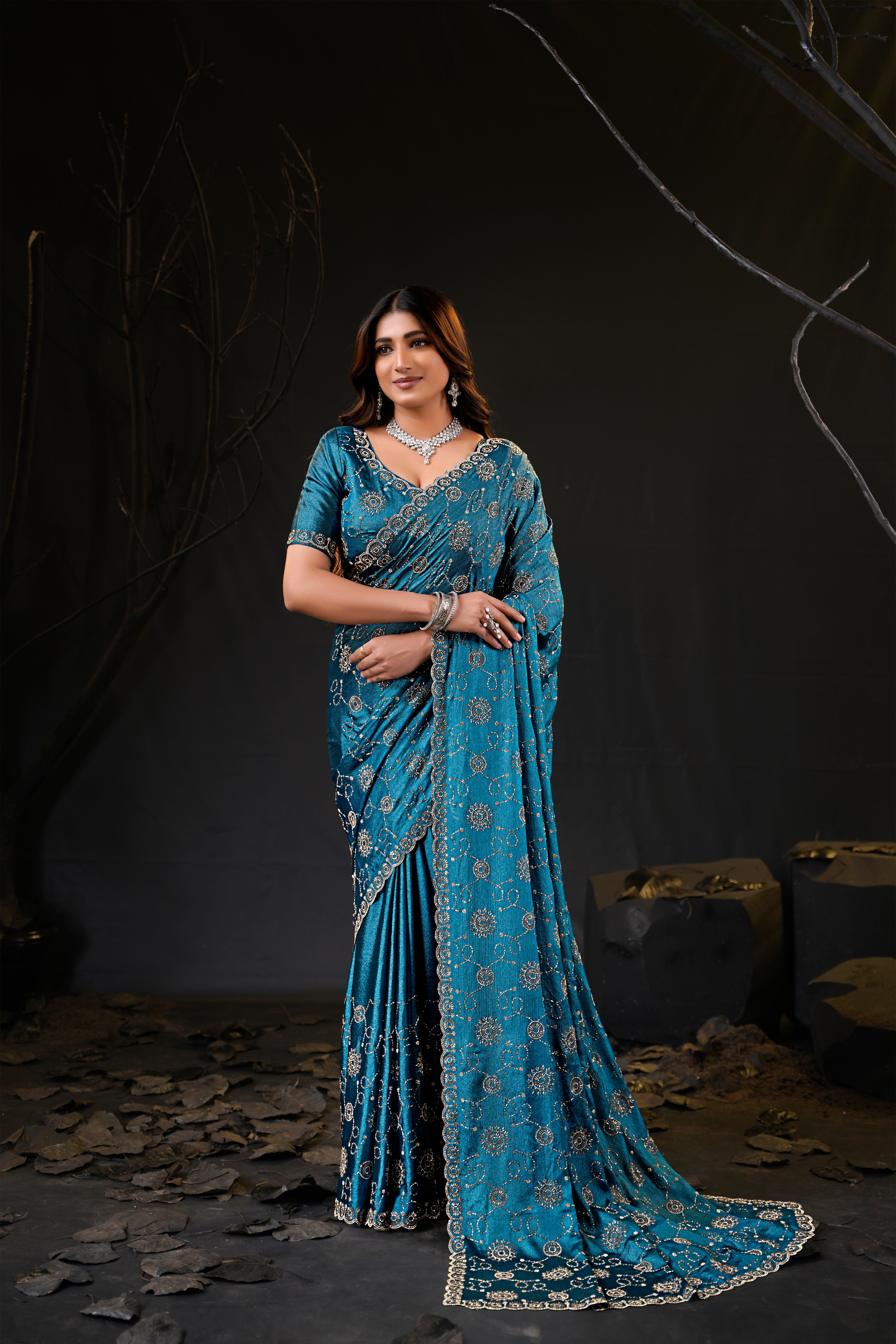 Falguni 2 Designer Saree | Premium Chiffon with Medallion Embroidery & Sirosky Work