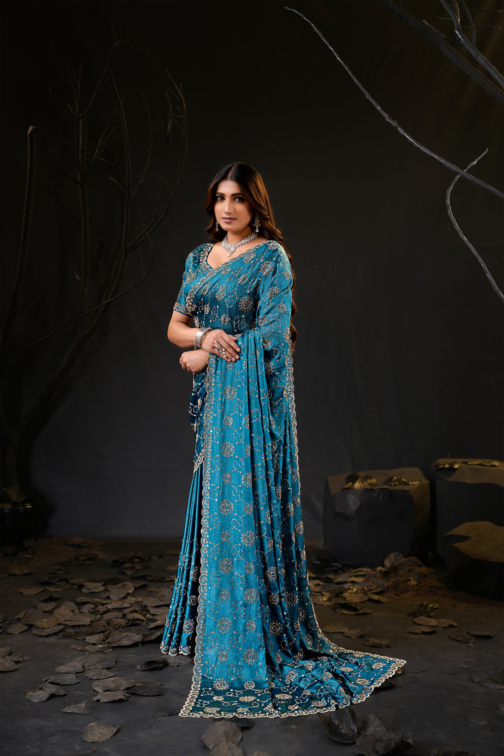 Falguni 2 Designer Saree | Premium Chiffon with Medallion Embroidery & Sirosky Work