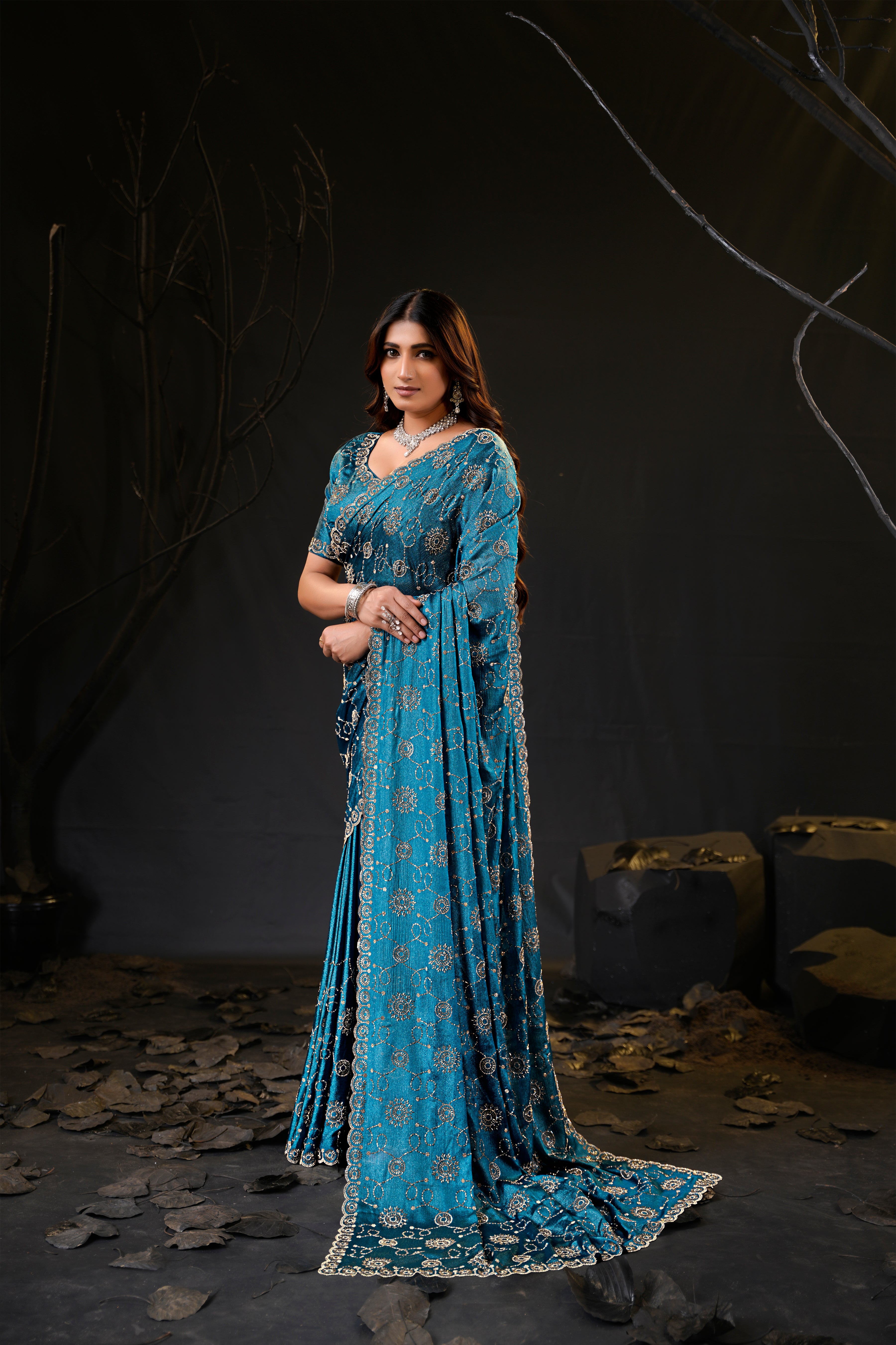 Falguni 2 Designer Saree | Premium Chiffon with Medallion Embroidery & Sirosky Work