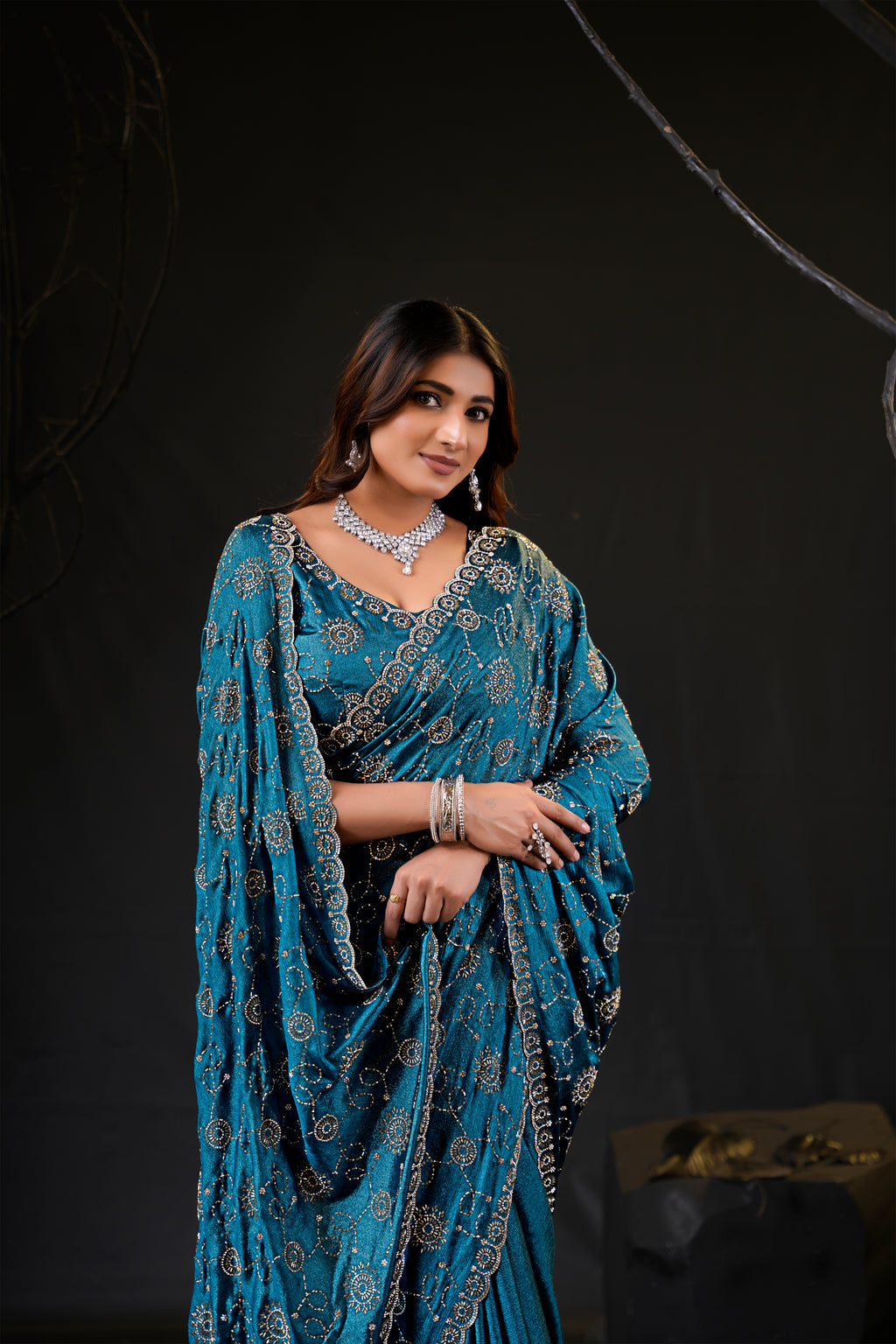 Falguni 2 Designer Saree | Premium Chiffon with Medallion Embroidery & Sirosky Work