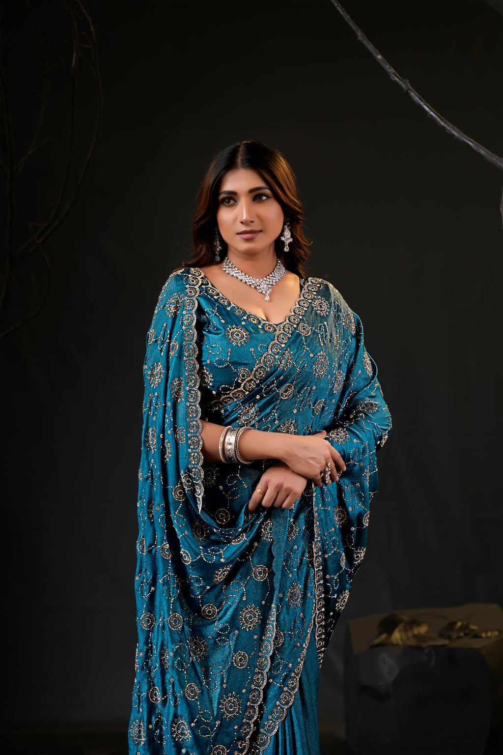 Falguni 2 Designer Saree | Premium Chiffon with Medallion Embroidery & Sirosky Work