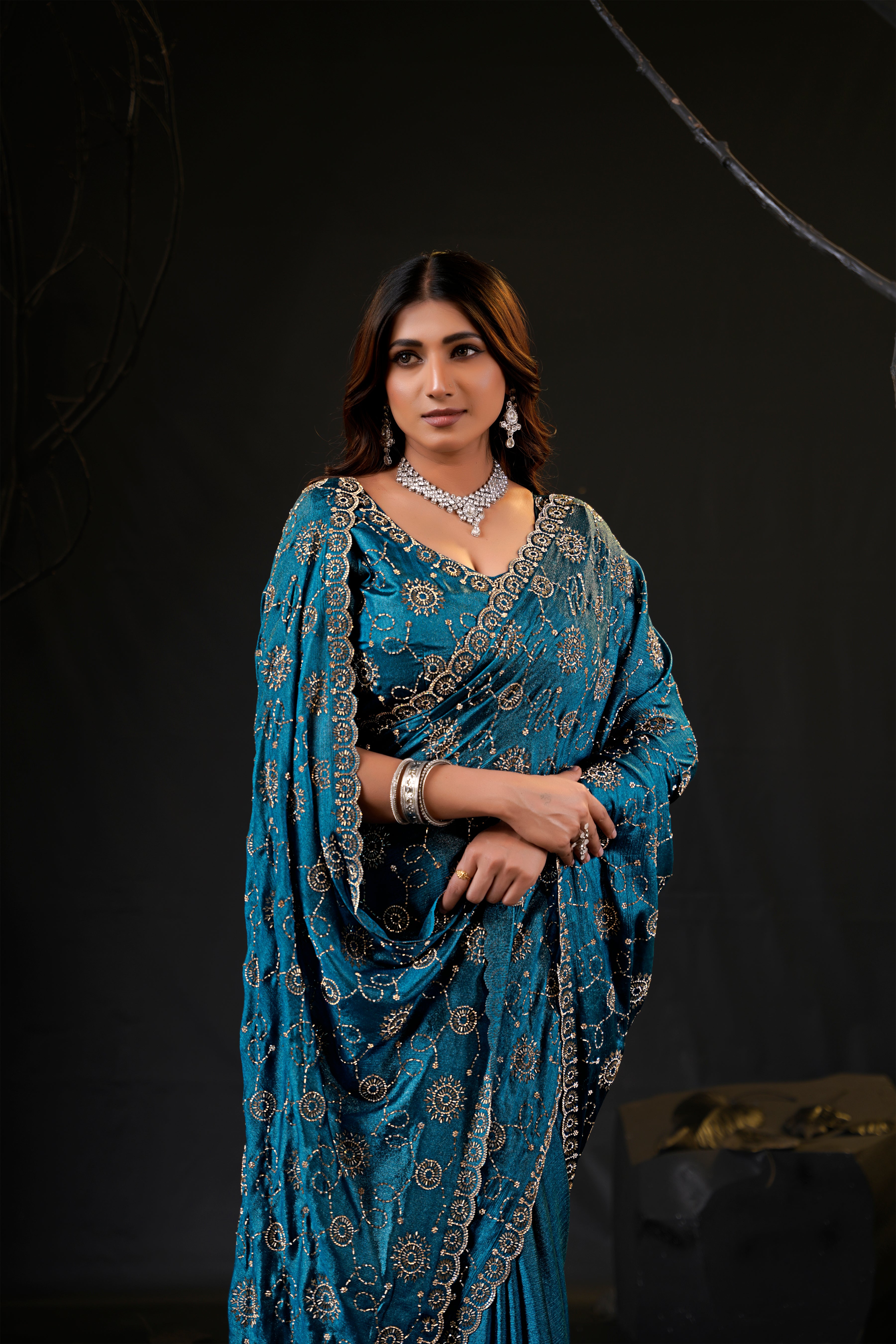 Falguni 2 Designer Saree | Premium Chiffon with Medallion Embroidery & Sirosky Work