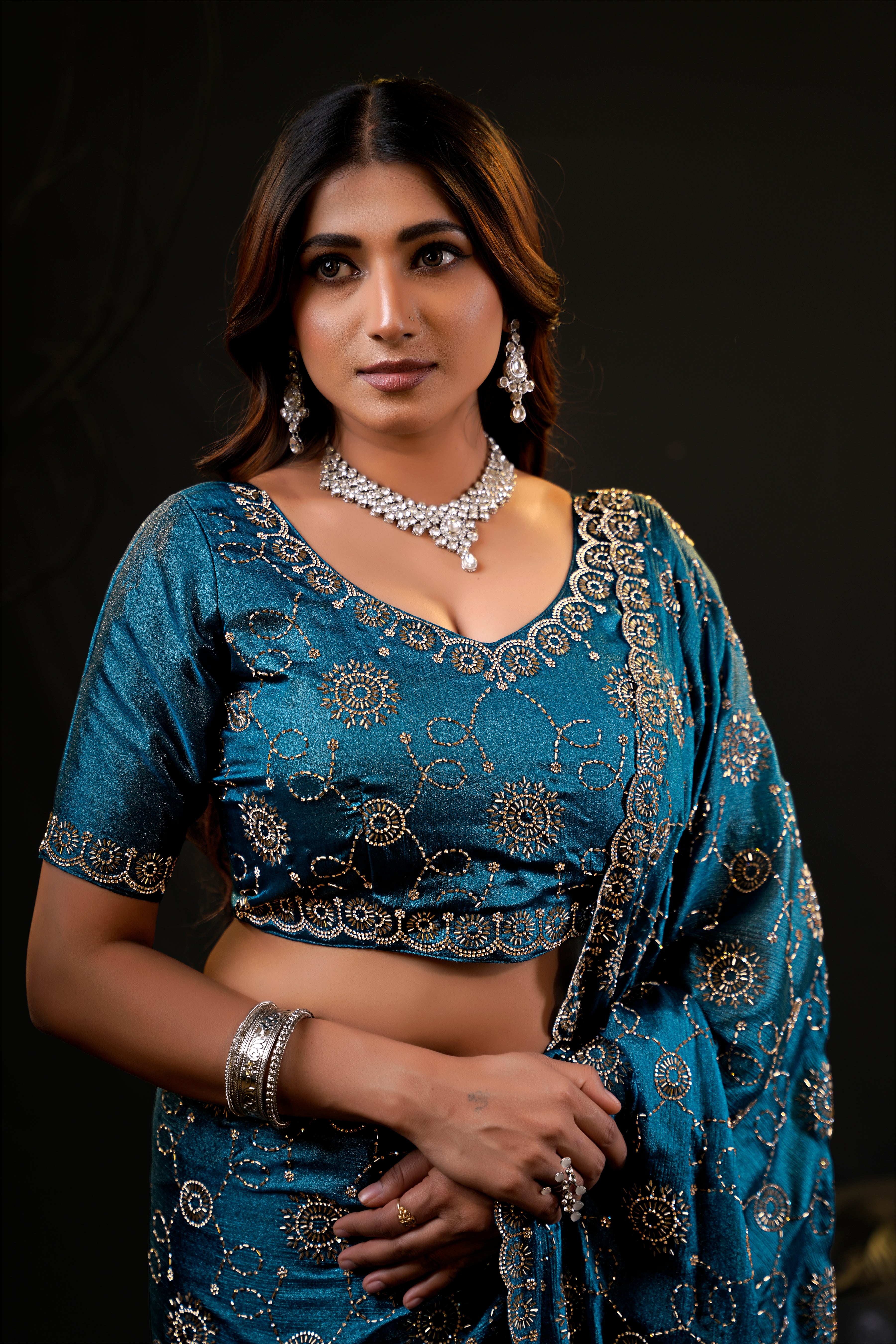Falguni 2 Designer Saree | Premium Chiffon with Medallion Embroidery & Sirosky Work