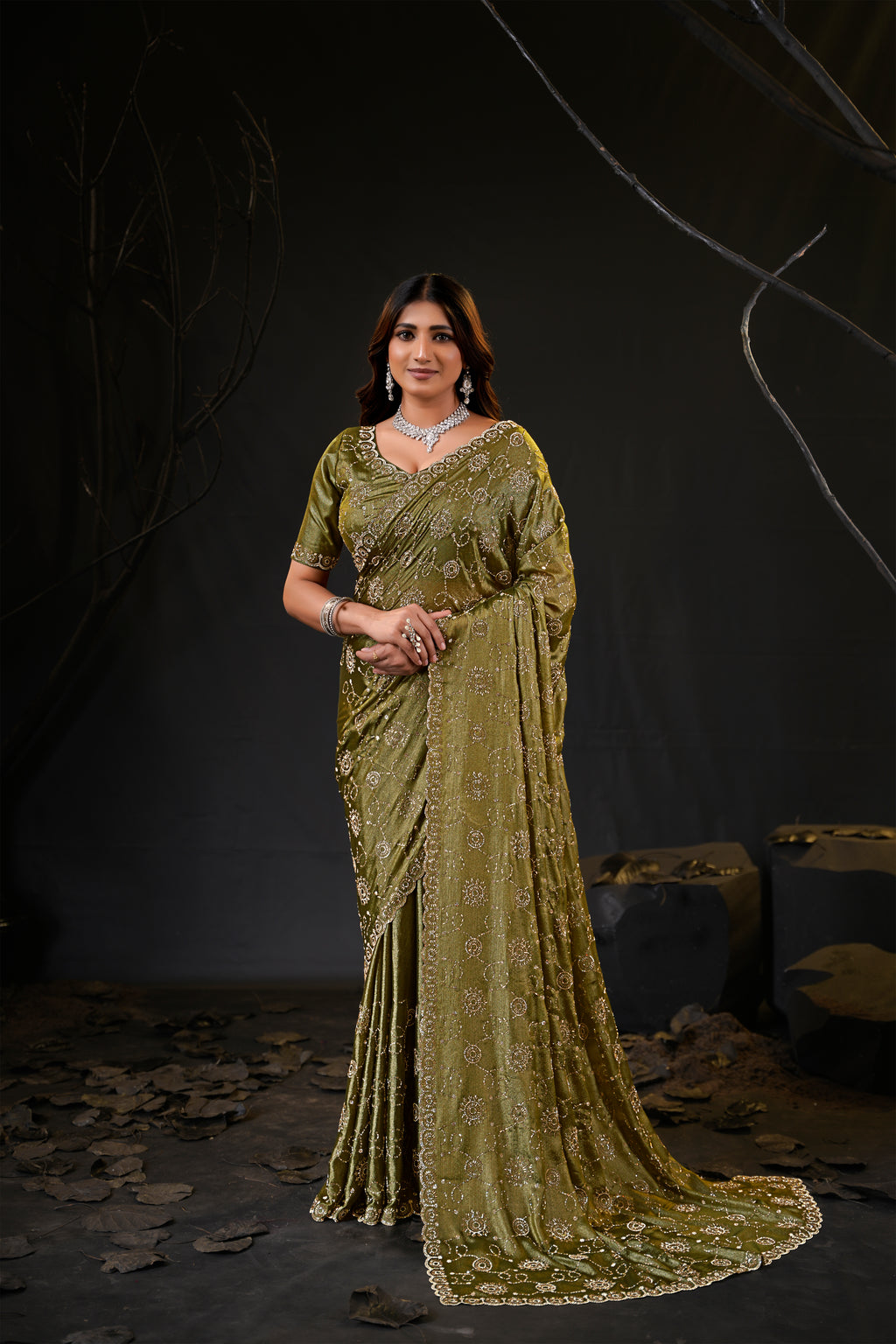 Falguni 2 Designer Saree | Premium Chiffon with Medallion Embroidery & Sirosky Work