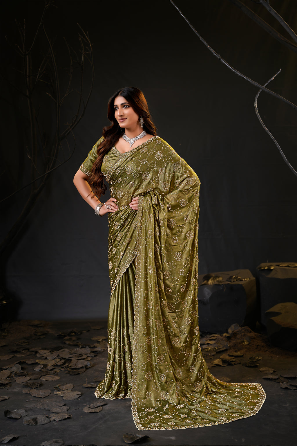 Falguni 2 Designer Saree | Premium Chiffon with Medallion Embroidery & Sirosky Work