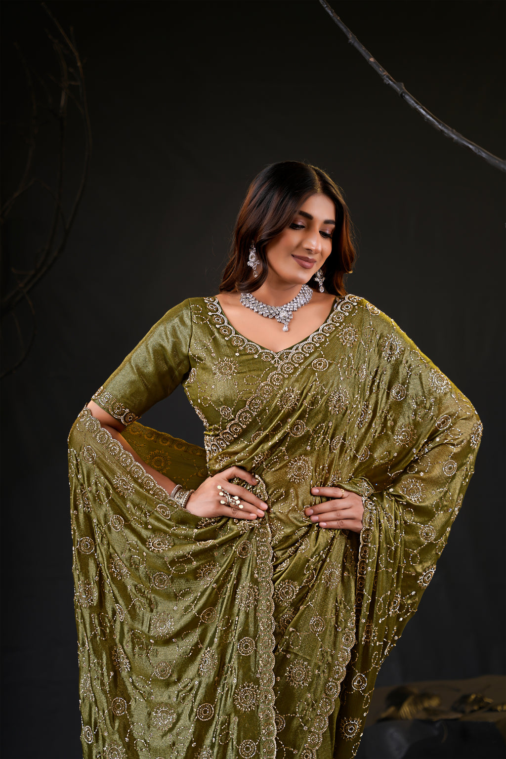 Falguni 2 Designer Saree | Premium Chiffon with Medallion Embroidery & Sirosky Work