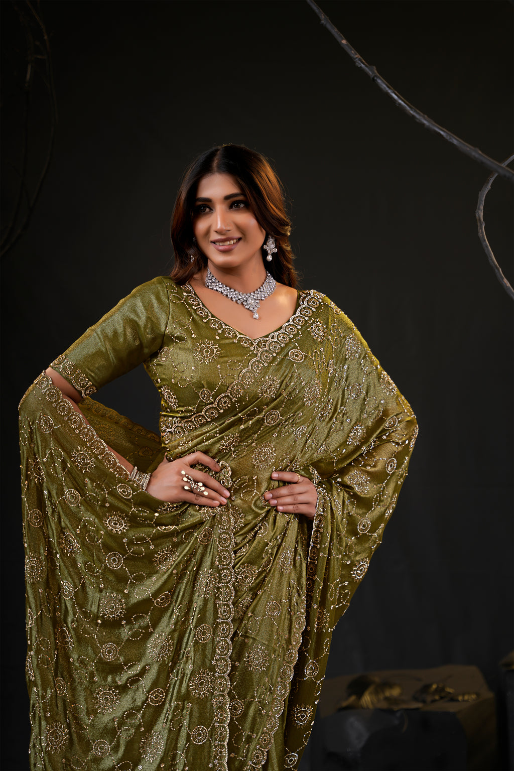 Falguni 2 Designer Saree | Premium Chiffon with Medallion Embroidery & Sirosky Work