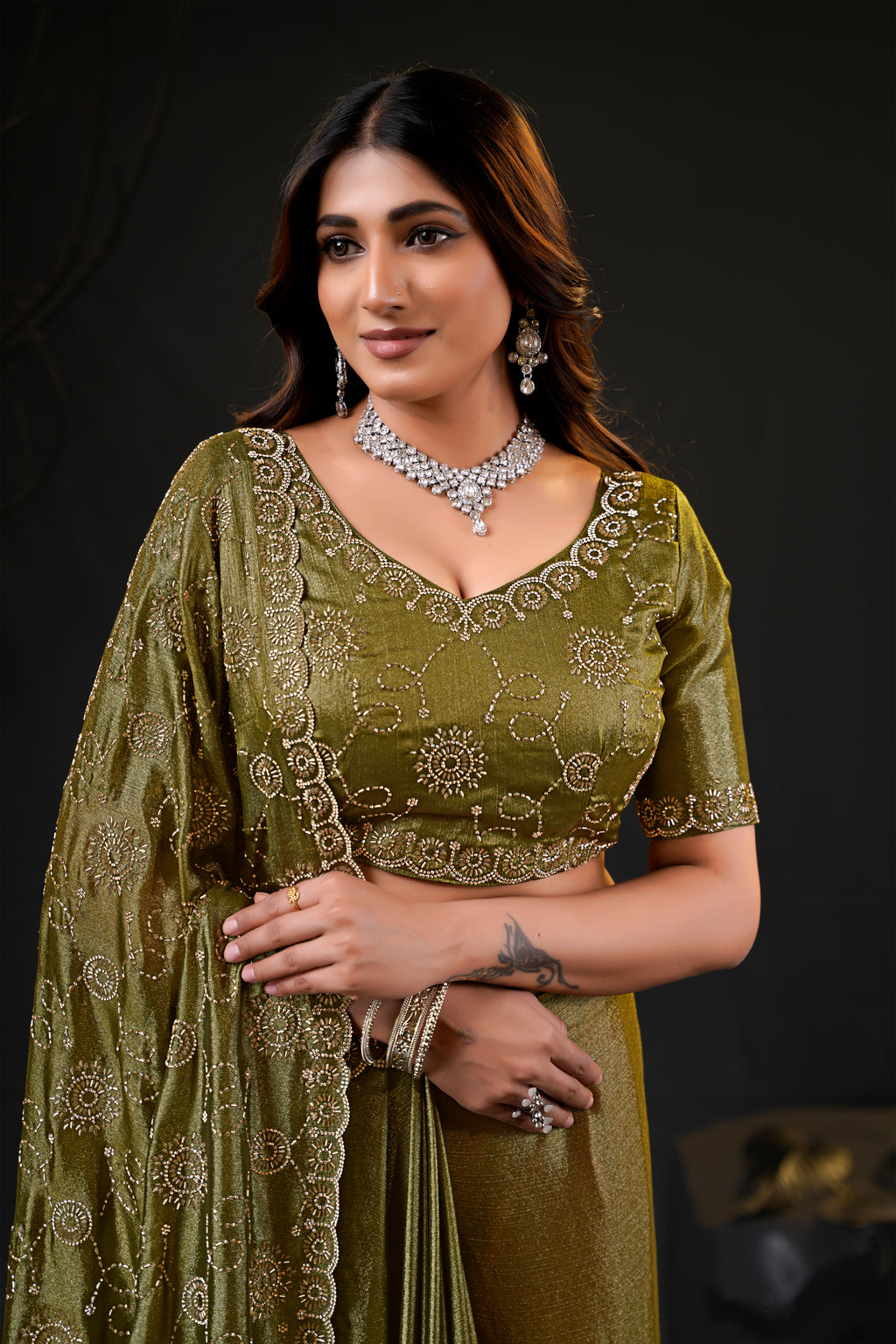 Falguni 2 Designer Saree | Premium Chiffon with Medallion Embroidery & Sirosky Work