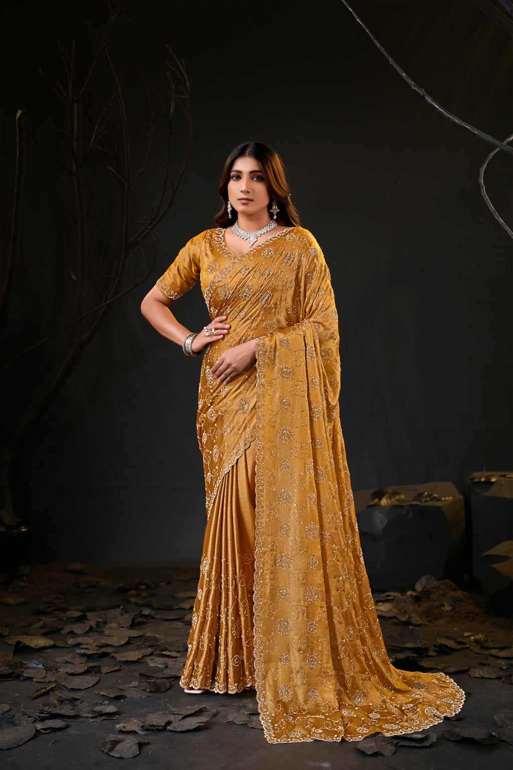 Falguni 2 Designer Saree | Premium Chiffon with Medallion Embroidery & Sirosky Work