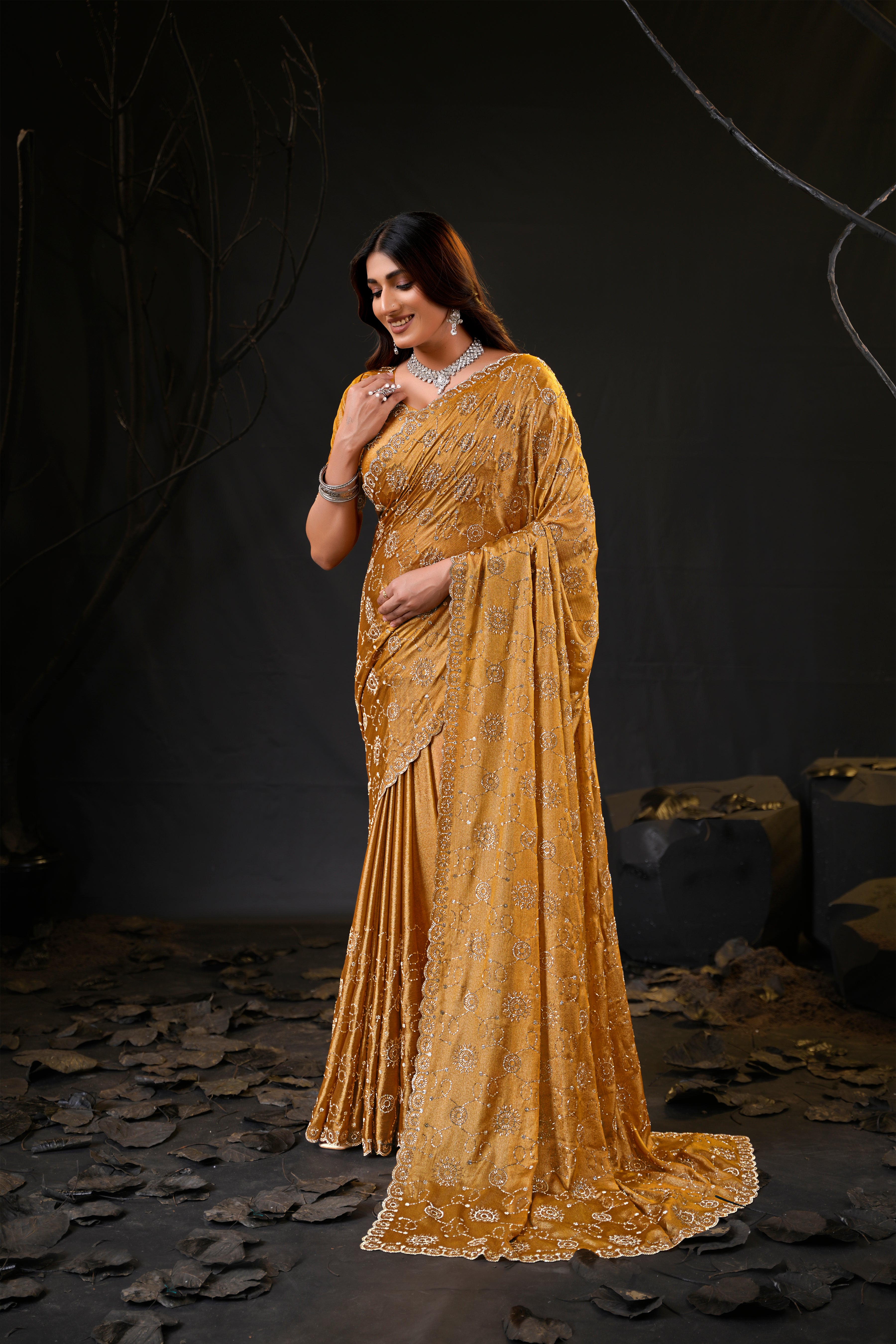 Falguni 2 Designer Saree | Premium Chiffon with Medallion Embroidery & Sirosky Work