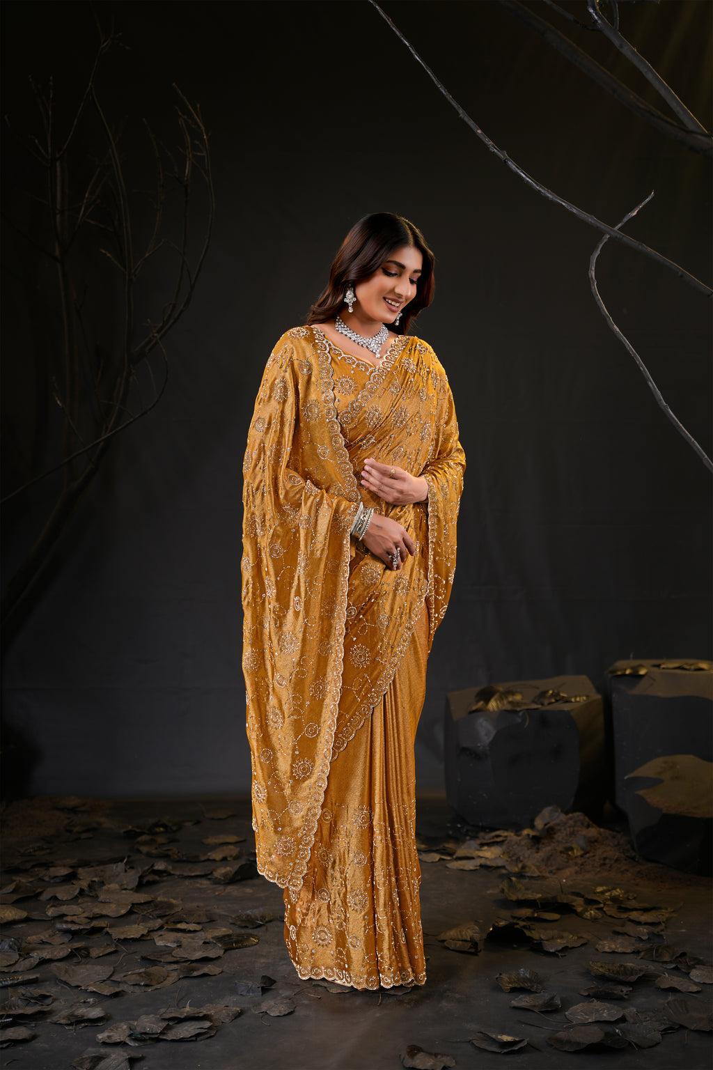 Falguni 2 Designer Saree | Premium Chiffon with Medallion Embroidery & Sirosky Work