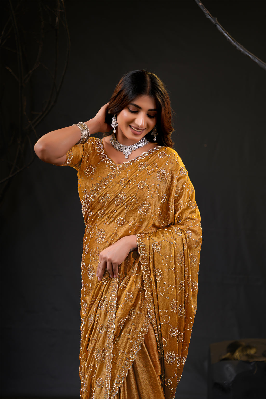 Falguni 2 Designer Saree | Premium Chiffon with Medallion Embroidery & Sirosky Work