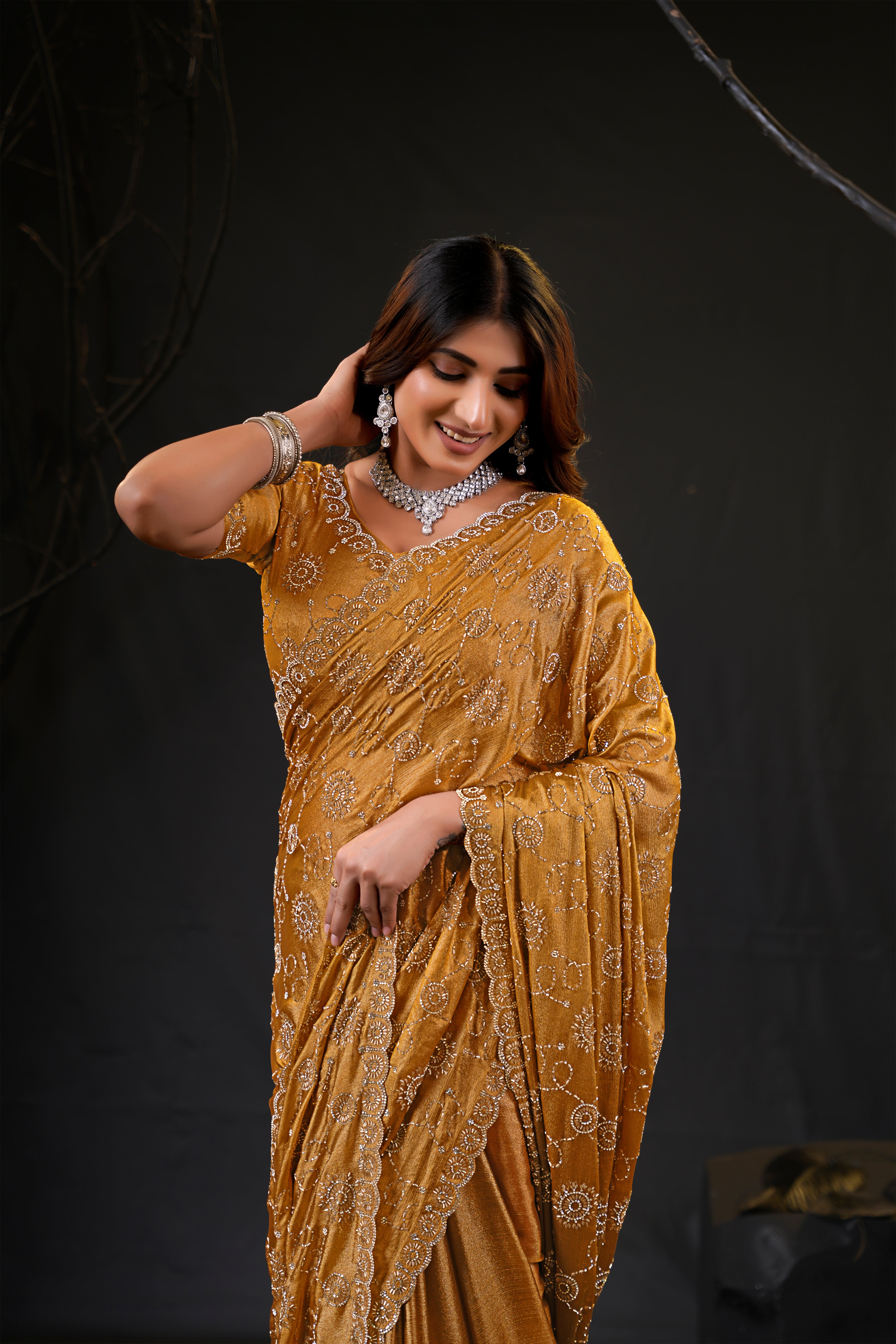 Falguni 2 Designer Saree | Premium Chiffon with Medallion Embroidery & Sirosky Work
